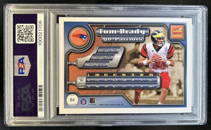 2000 Pacific Aurora Tom Brady Rookie RC #84 Patriots PSA 9 view 2