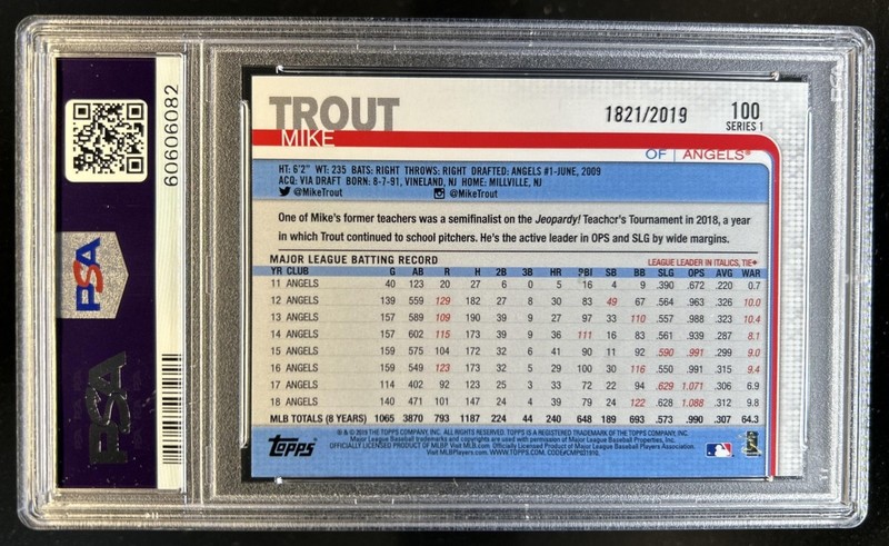 2019 Topps Mike Trout Gold #/2019 Angels PSA 10 GEM MINT view 2