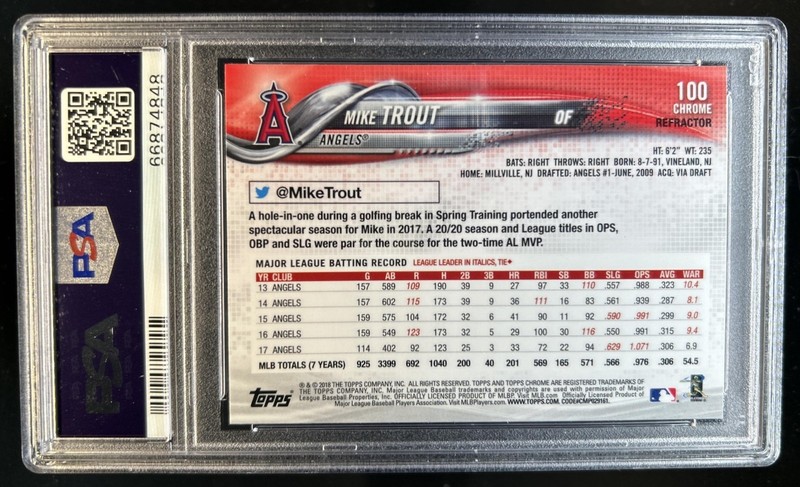 2018 Topps Chrome Mike Trout Refractor X Fractor #100 Angels PSA 10 GEM MINT view 2