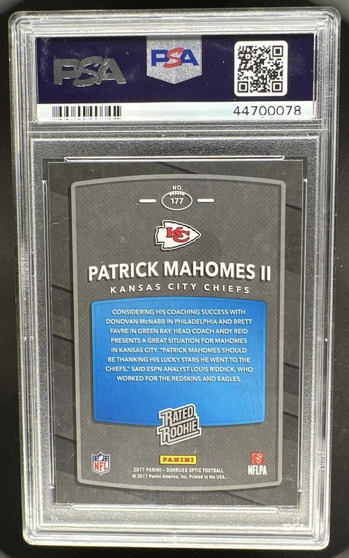 2017 Panini Donruss Optic Patrick Mahomes II RC Rated Rookie #177 Chiefs PSA 10 view 2