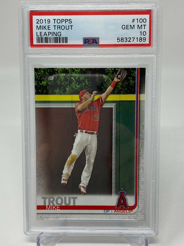 2019 Topps #100  Mike Trout Leaping PSA 10 view 2