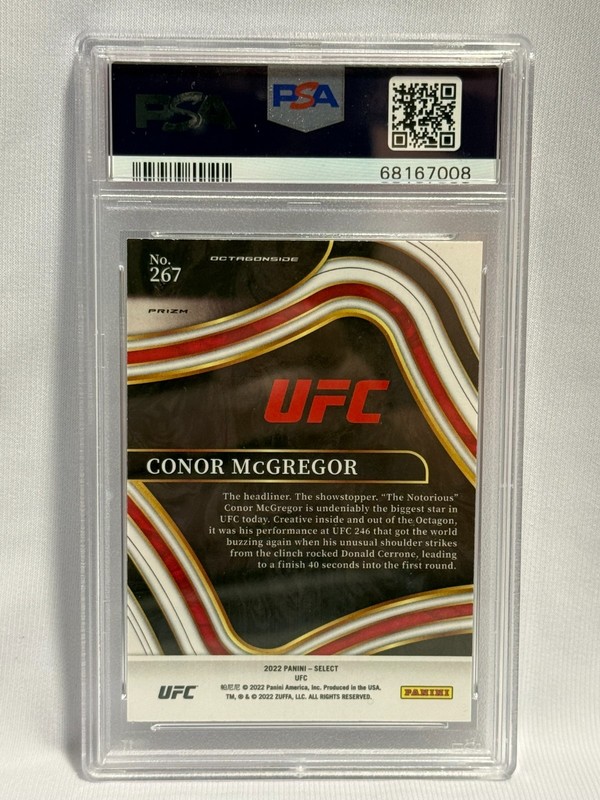 2022 Select UFC Conor McGregor #267 Octagonside Elephant Prizm PSA 10 view 2