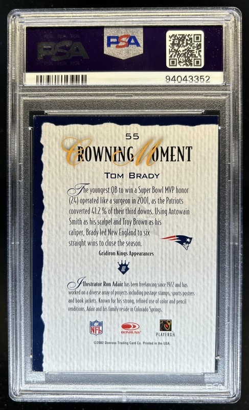 2002 Donruss Gridiron Kings Tom Brady IP Auto Autograph #55 Patriots PSA AUTH 10 view 2