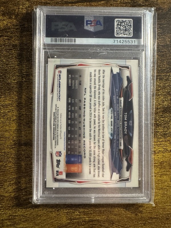 2014 Topps Chrome TOM BRADY REFRACTOR PSA 9 MINT Rare Blue Jersey #62 GOAT 🐐 view 2