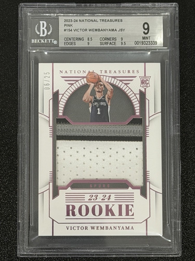 2023 National Treasures Victor Wembanyama Pink /25 3 Color Patch Bgs 9 Mint #154