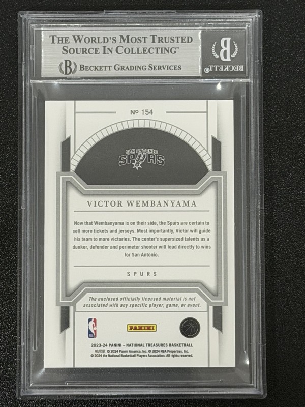 2023 National Treasures Victor Wembanyama Pink /25 3 Color Patch Bgs 9 Mint #154 view 2