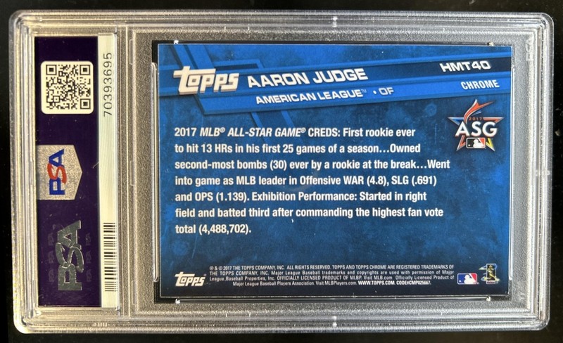 2017 Topps Chrome Update Aaron Judge RC Rookie #HMT40 Yankees PSA 10 GEM MINT view 2
