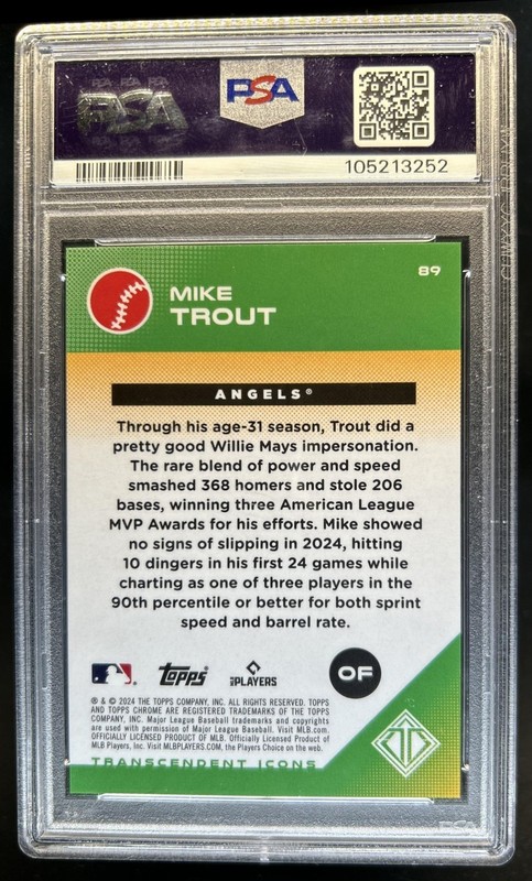 2024 Topps Transcendent Mike Trout Red Refractor #/5 Angels PSA 10 view 2
