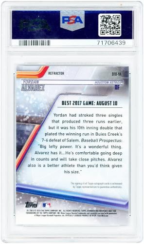 Yordan Alvarez Houston Astros Signed 2018 Bowman Best Of 2018 B18-YA PSA 10 Card