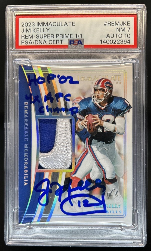 2023 Immaculate Jim Kelly Eye Black Tag Nike Inscription Logo Auto #1/1 PSA 7 10