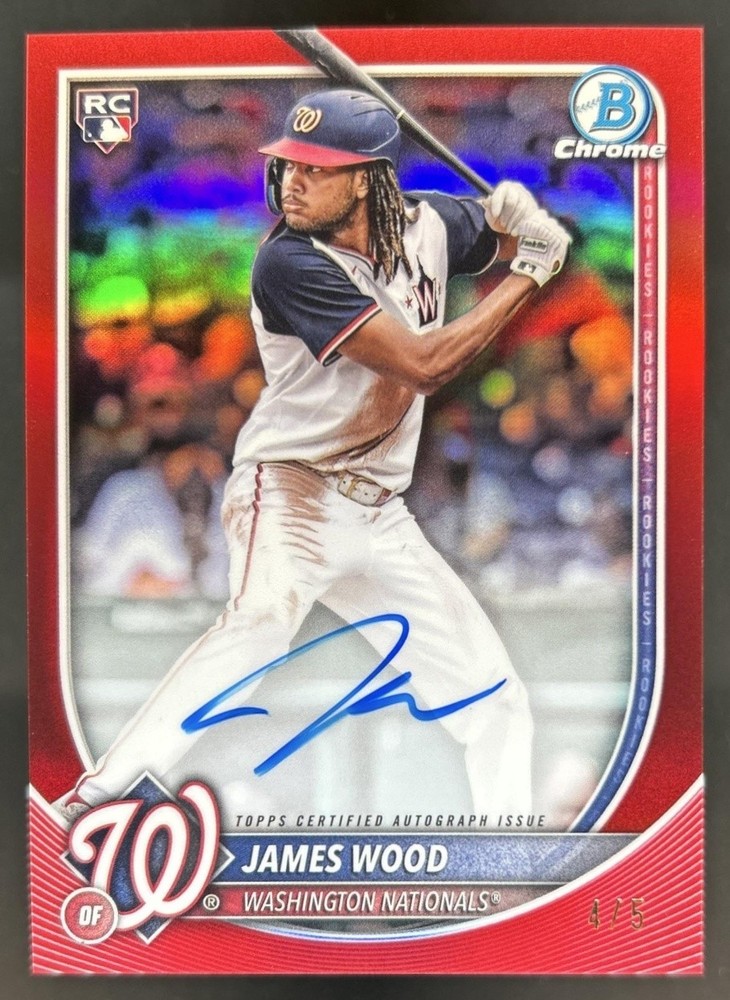 2025 Bowman James Wood Chrome Auto RC Red Refractor #/5 Nationals Rookie