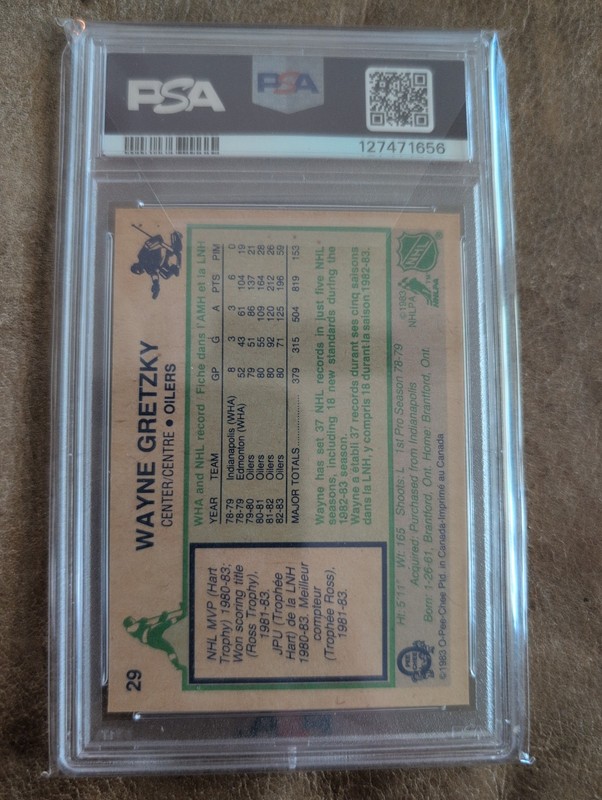 1983 O-Pee-Chee OPC #29 Wayne Gretzky HOF PSA 8 Oilers view 2