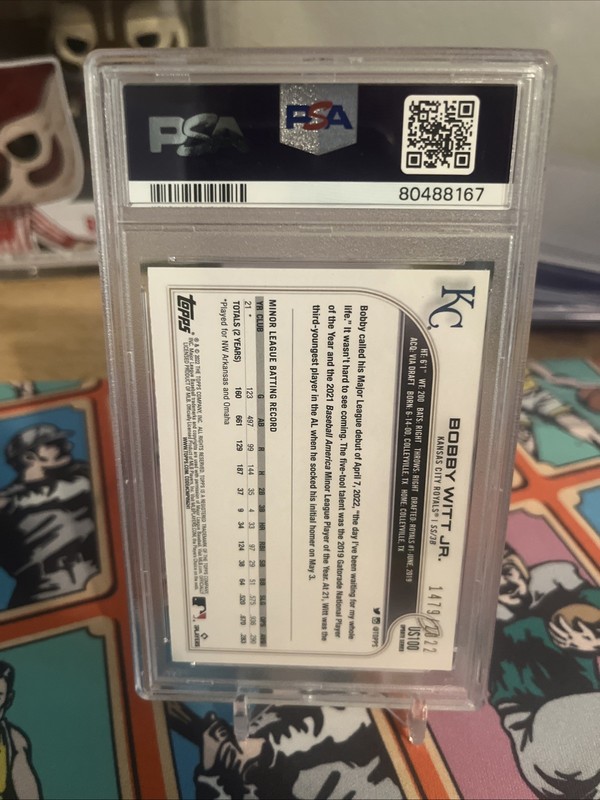 2022 Topps Update Series - Bobby Witt Jr. #US100 Gold /2022 Rookie (RC) PSA 9 view 2
