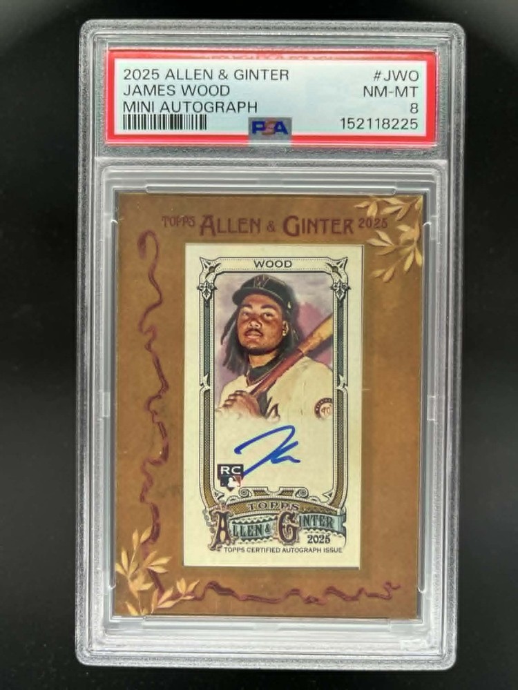 2025 TOPPS ALLEN & GINTER JAMES WOOD FRAMED MINI BASEBALL AUTO RC ROOKIE PSA 8