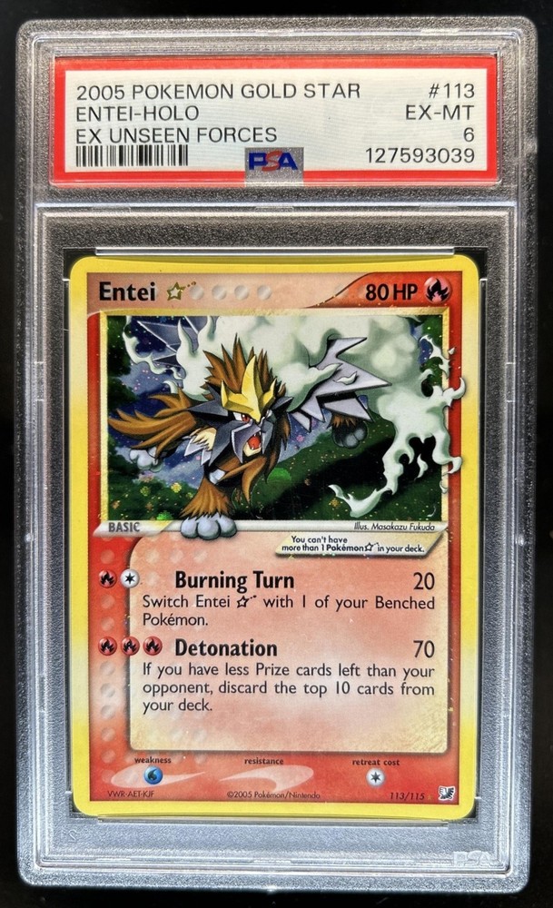 2005 Pokemon EX Unseen Forces Entei Gold Star Holo #113/115 PSA 6
