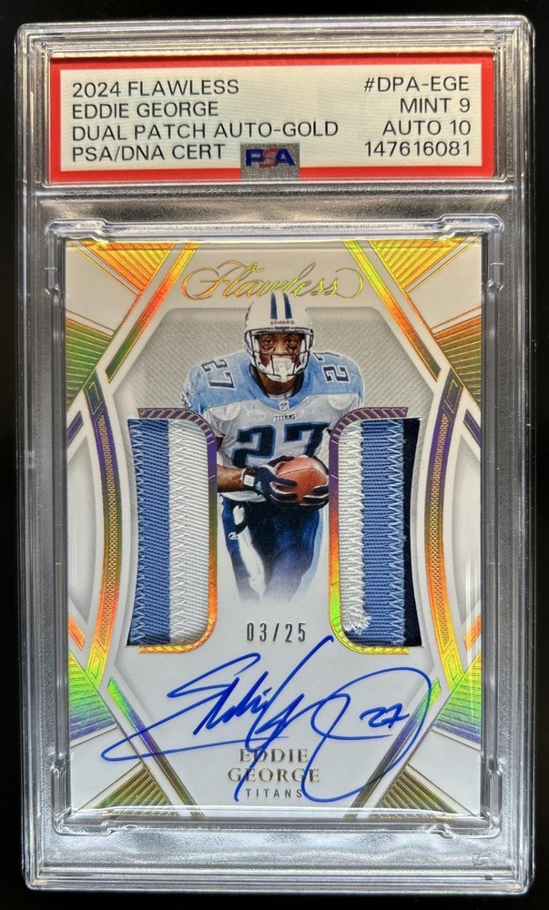2024 Panini Flawless Eddie George Dual Patch Auto Autograph #/25 Titans PSA 9 10