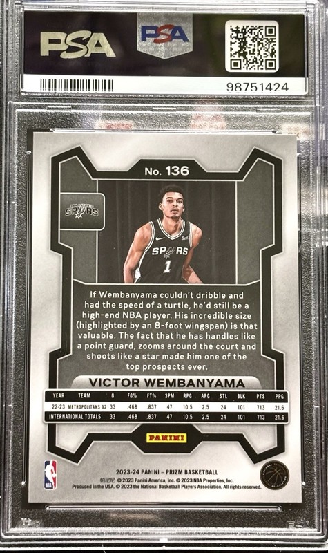 Panini 2023-24 Prizm Victor Wembanyama Rookie Base #136 PSA 9 view 2