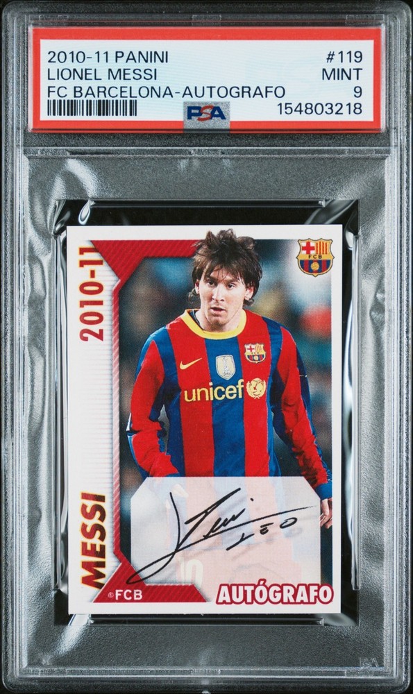 Lionel Messi Auto 2010-11 Panini FC Barcelona Autografo #119 PSA 9 Mint