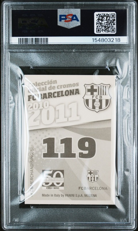 Lionel Messi Auto 2010-11 Panini FC Barcelona Autografo #119 PSA 9 Mint view 2