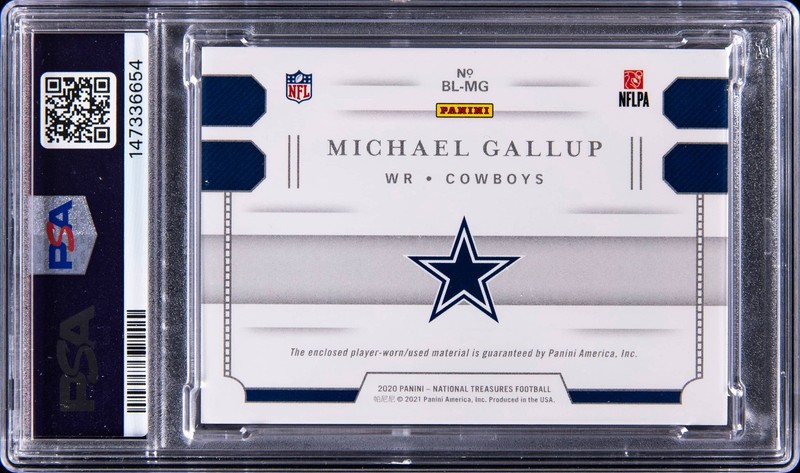 2020 National Treasures Michael Gallup Nike Brand Logo Patch 1/1 PSA 9 #BL-MG view 2