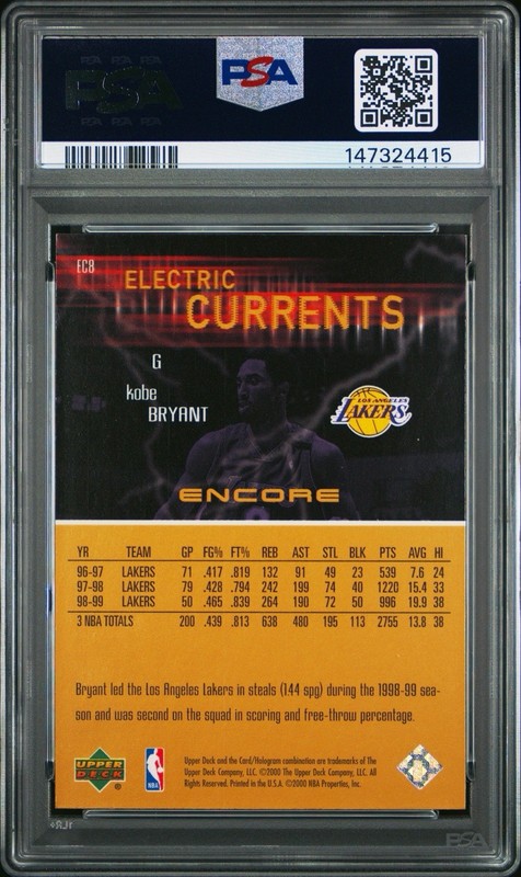 1999 UD Encore Electric Currents Kobe Bryant #EC8 PSA 9 Lakers Insert view 2
