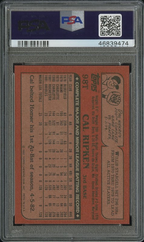 1982 Topps Traded Cal Ripken Jr RC #98T PSA 9 Rookie Orioles HOF Centered view 2