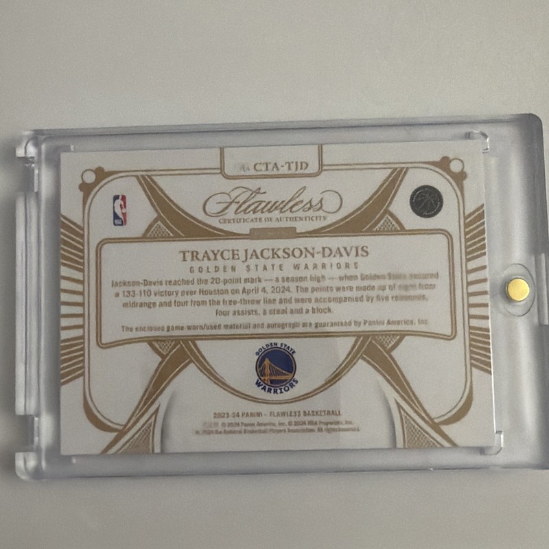 2023-24 Panini Flawless Trayce Jackson-Davis Championship Tags Auto 1/2 GU RC view 2