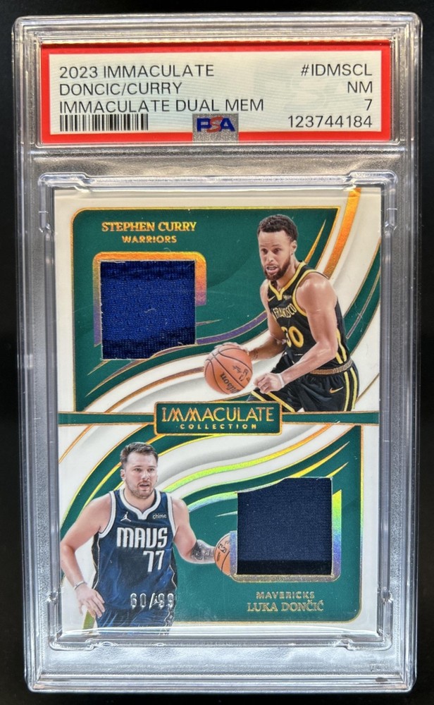 2023-24 Panini Immaculate Stephen Curry Luka Doncic Dual Jersey #/99 PSA 7