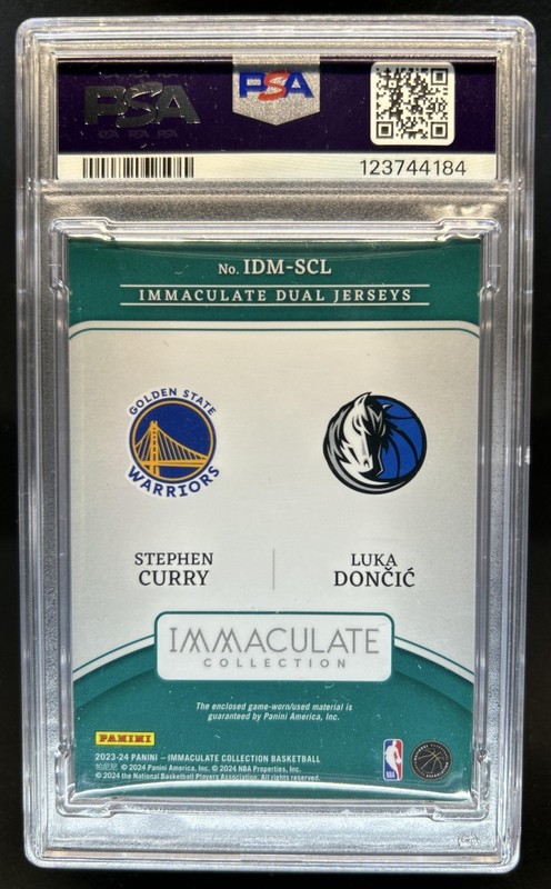 2023-24 Panini Immaculate Stephen Curry Luka Doncic Dual Jersey #/99 PSA 7 view 2