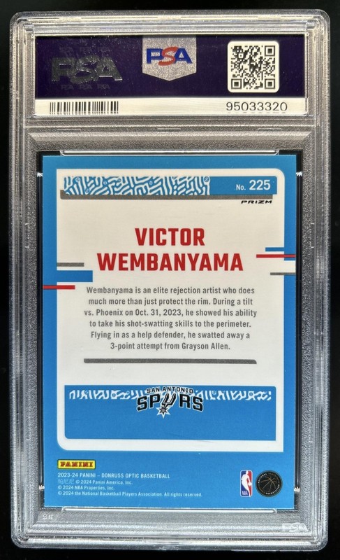 2023-24 Donruss Optic Victor Wembanyama Hyper Green Rated Rookie #225 PSA 10 view 2