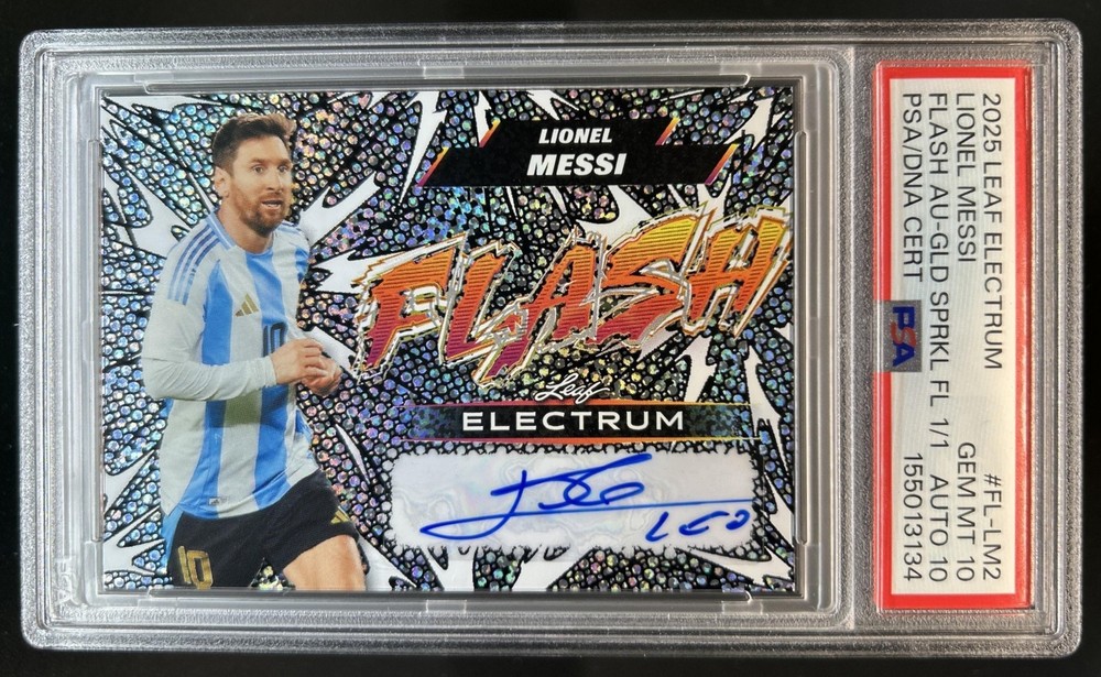 2025 Leaf Electrum Lionel Messi Flash Auto Gold Board w/Sparkle foil #1/1 PSA 10