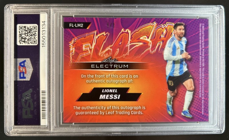 2025 Leaf Electrum Lionel Messi Flash Auto Gold Board w/Sparkle foil #1/1 PSA 10 view 2