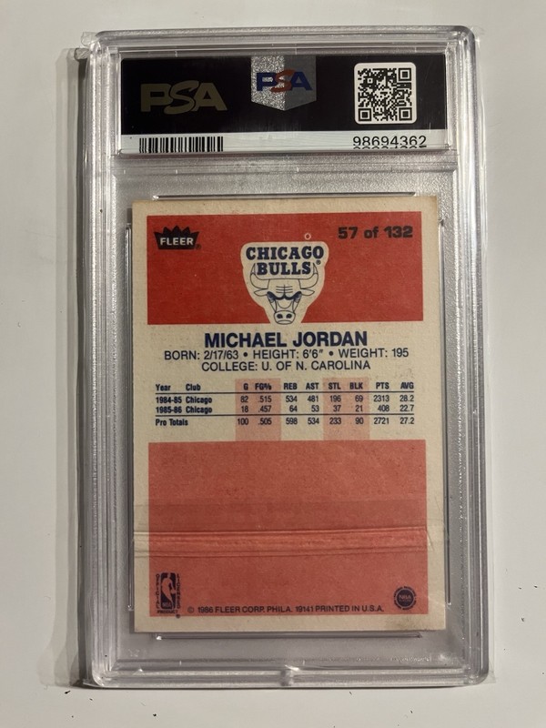 1986 Fleer MICHAEL JORDAN Rookie RC #57 PSA 5 EX Excellent view 2