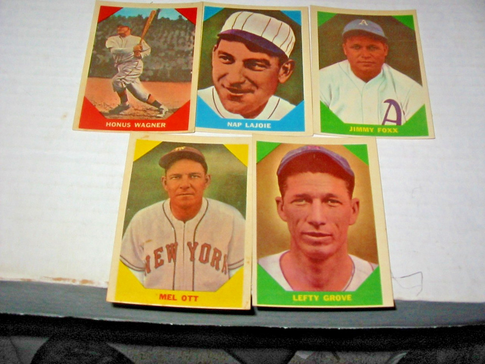 1960 Fleer Baseball Greats 5 Card Lot-Foxx, Ott, Lajoie, Grove, Honus Wagner****