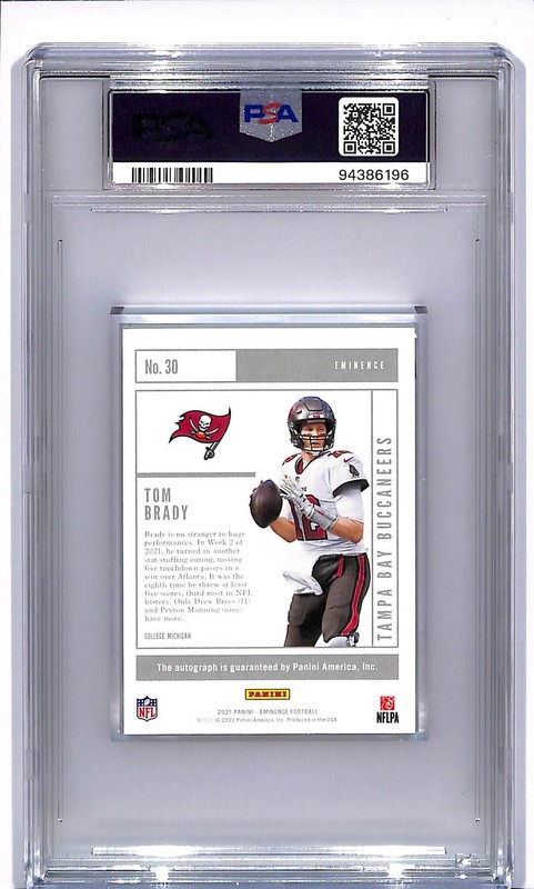 2021 Panini Eminence Tom Brady Proof TB12 Collection #30 PSA / DNA 8 Auto 10 view 2