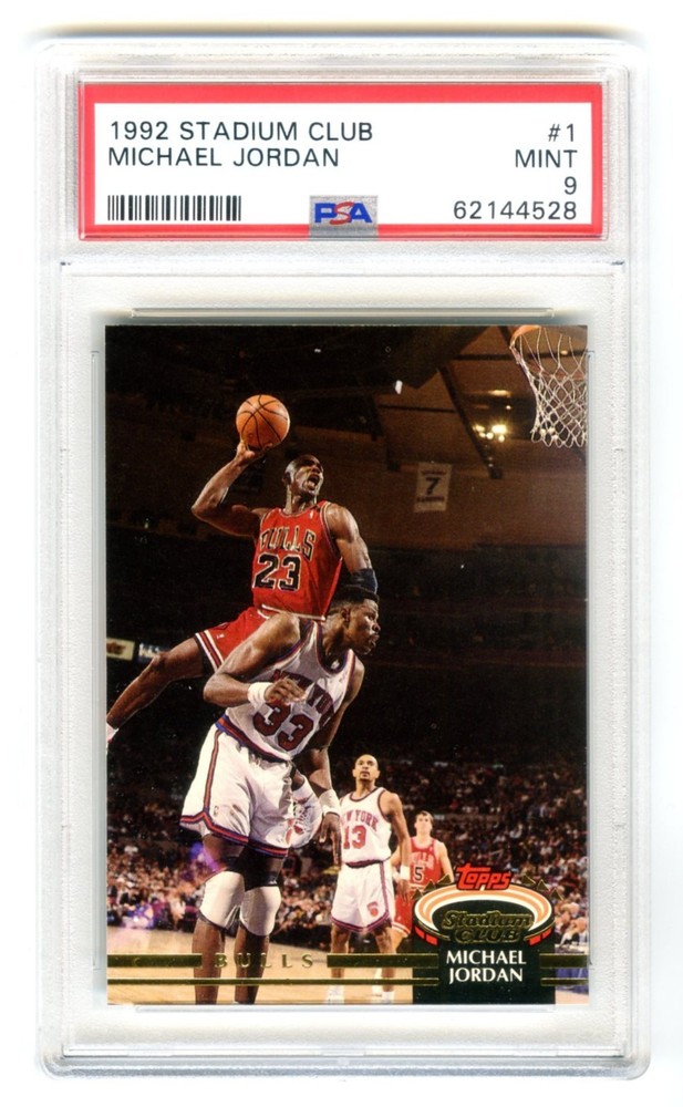 MICHAEL JORDAN~1992 STADIUM CLUB PSA-9 MINT GRADED ICONIC NBA CARD #1 (NEW CASE)