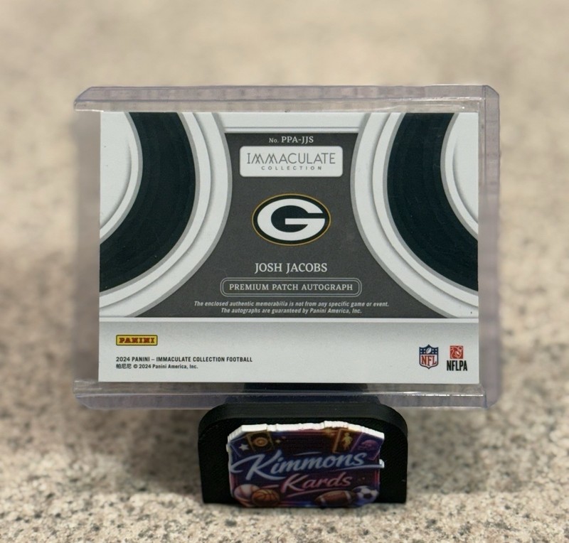 Panini 2024 Immaculate Collection Josh Jacobs Premium Patch Auto PPA-JJS /99 view 2