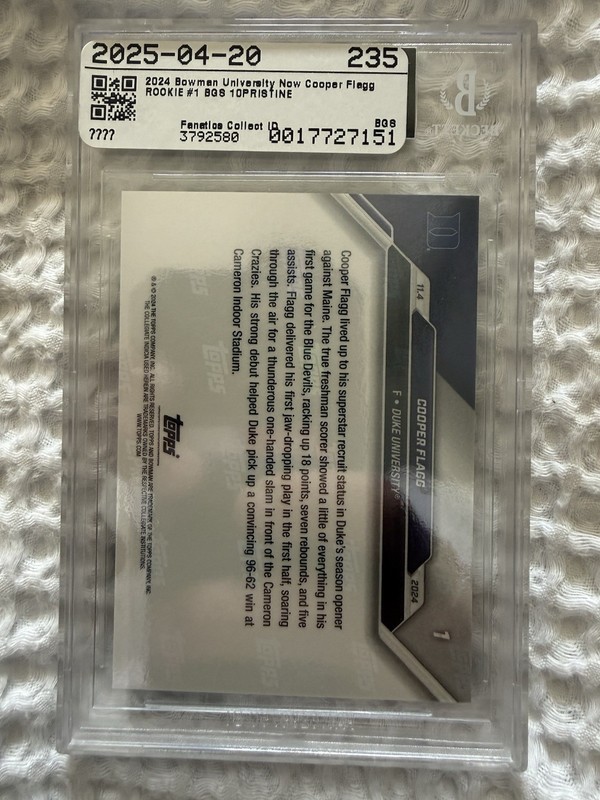 2024 Bowman University Now Cooper Flagg ROOKIE #1 BGS 10 PRISTINE, BLACK LABEL view 2