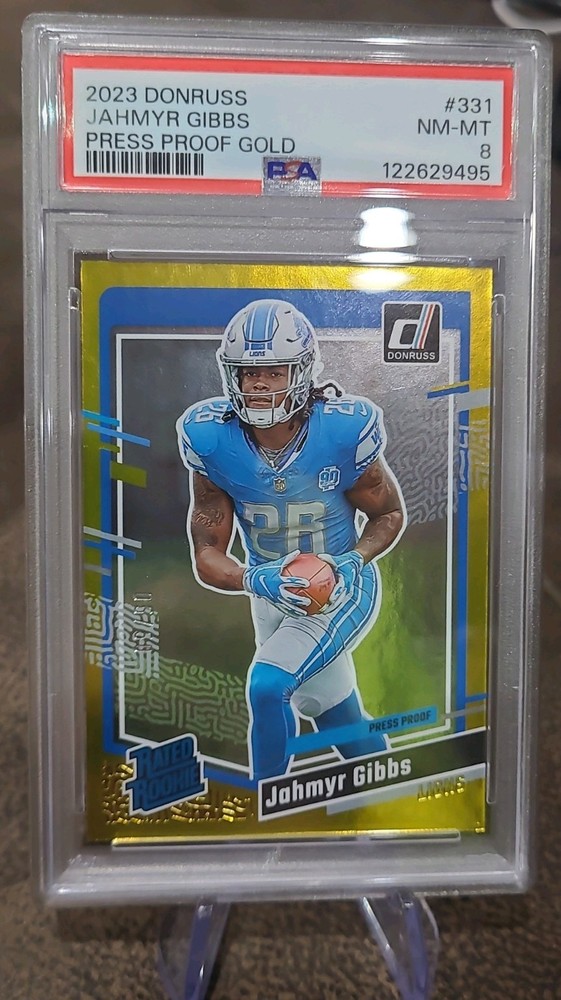 Jahmyr Gibbs 2023 Donruss Press Proof Gold /50 PSA 8 NM-MT 🔥