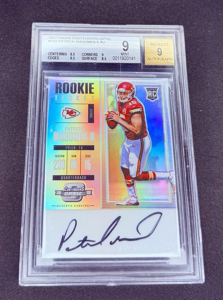 2017 Patrick Mahomes II Contenders Optic Silver Prizm Rookie Auto BGS 9 #103 RC
