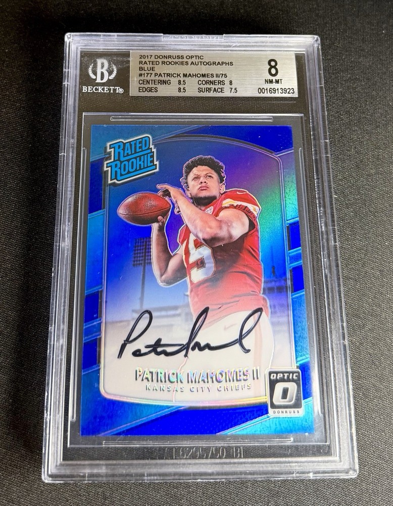 2017 Patrick Mahomes Donruss Optic Rated Rookie Blue Prizm Auto /75 BGS 8 #177