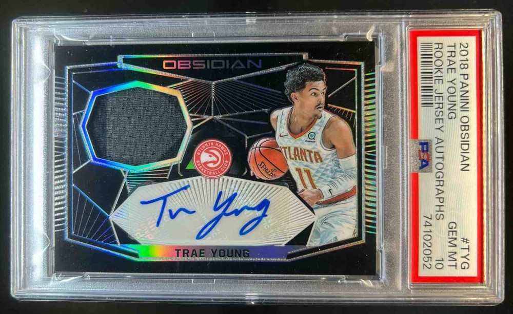 2018-19 Obsidian Trae Young Rookie Jersey Auto RC #/50 Hawks PSA 10