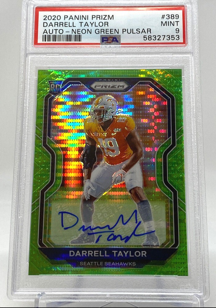 2020 Panini Prizm #389 Darrell Taylor Auto Neon Green Pulsar PSA 9 Rookie Card