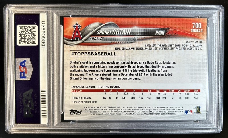 2018 Topps Shohei Ohtani With Bat #700 Image Variation SP Rookie RC PSA 10 view 2