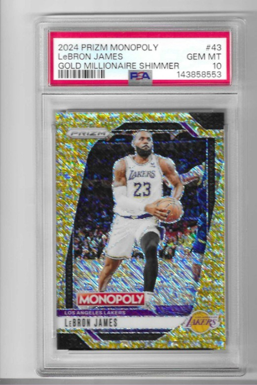 2024-25 PRIZM MONOPOLY GOLD MILLIONAIRE SHIMMER PRIZM LEBRON JAMES /500  PSA 10