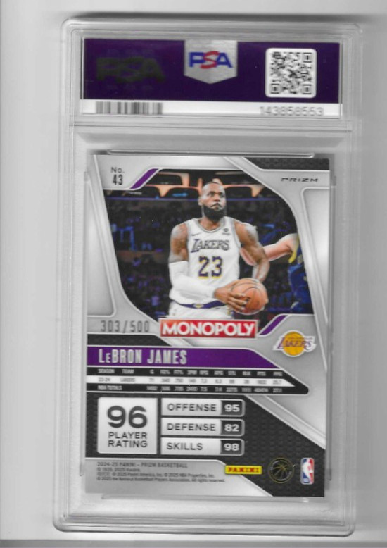 2024-25 PRIZM MONOPOLY GOLD MILLIONAIRE SHIMMER PRIZM LEBRON JAMES /500  PSA 10 view 2