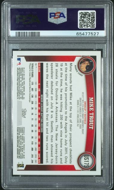 2011 Topps Update MIKE TROUT RC #US175 ANGELS PSA 9 MINT  WELL CENTERED view 2