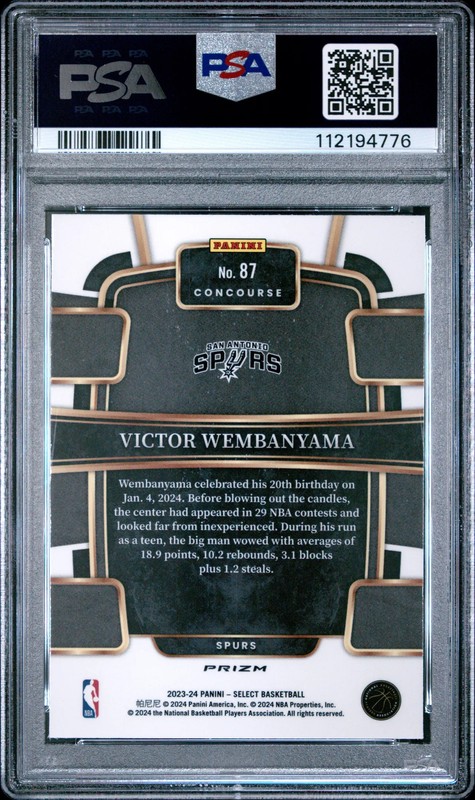 2023-24 Panini Select - Concourse Victor Wembanyama #87 Tectonic Prizm (RC)PSA 9 view 2