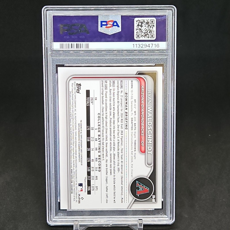 2024 Bowman Draft - Ryan Waldschmidt - Chrome Prospect Auto - PSA 9 - Arizona  view 2