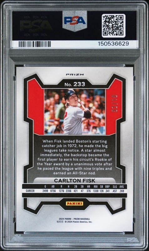 Carlton Fisk Autograph Auto 2024 Panini Prizm GOLD Card #03/10 - PSA 8 Auto 10 view 2